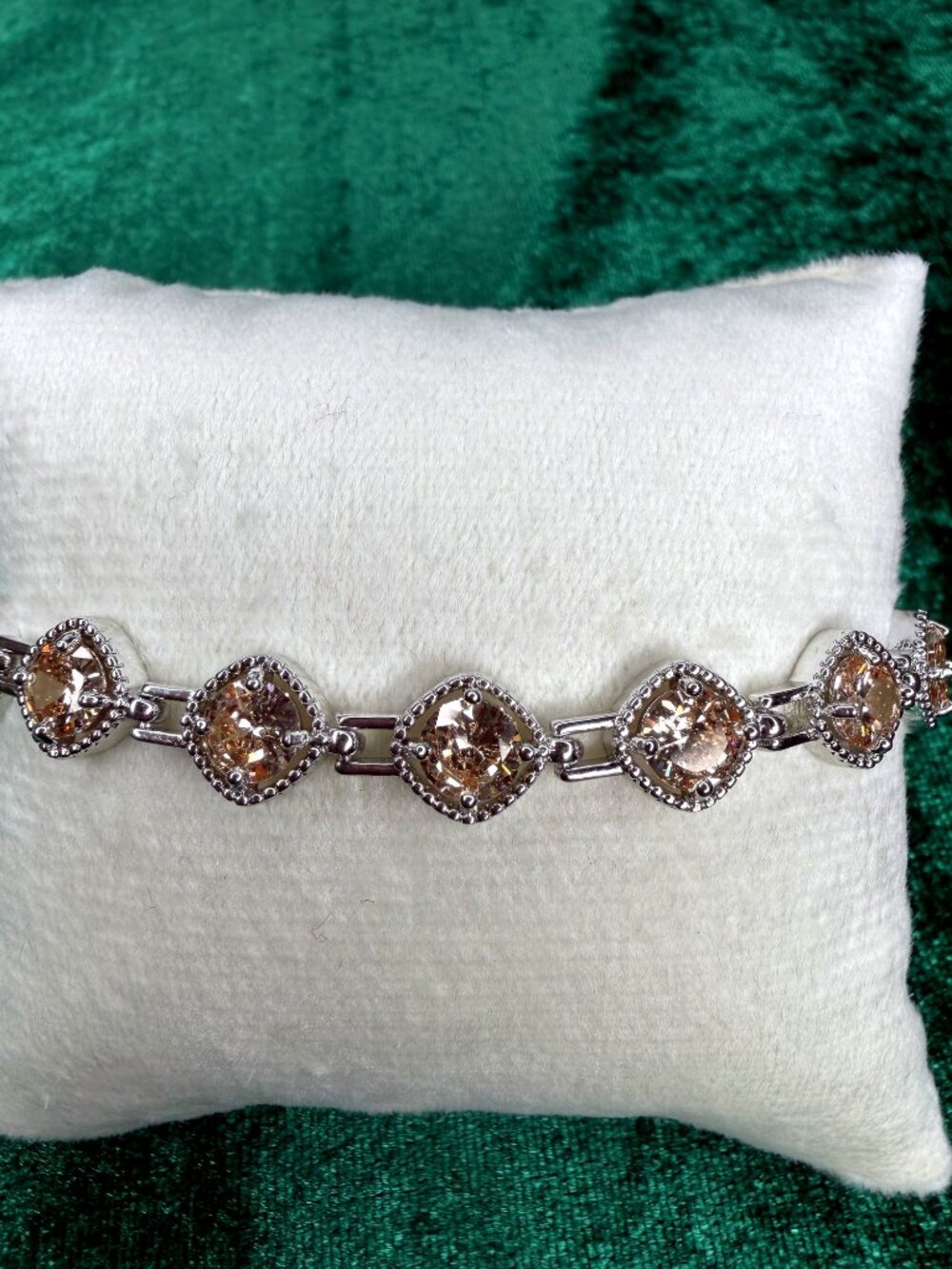 14 Karat White Gold Plated Simulated Champagne Bracelet
